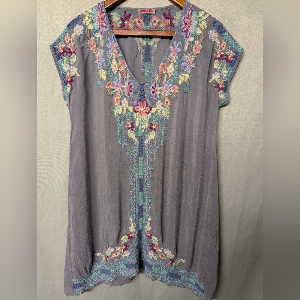Johnny Was Gray Tunic with Multicolor Floral Embroidery Size XS